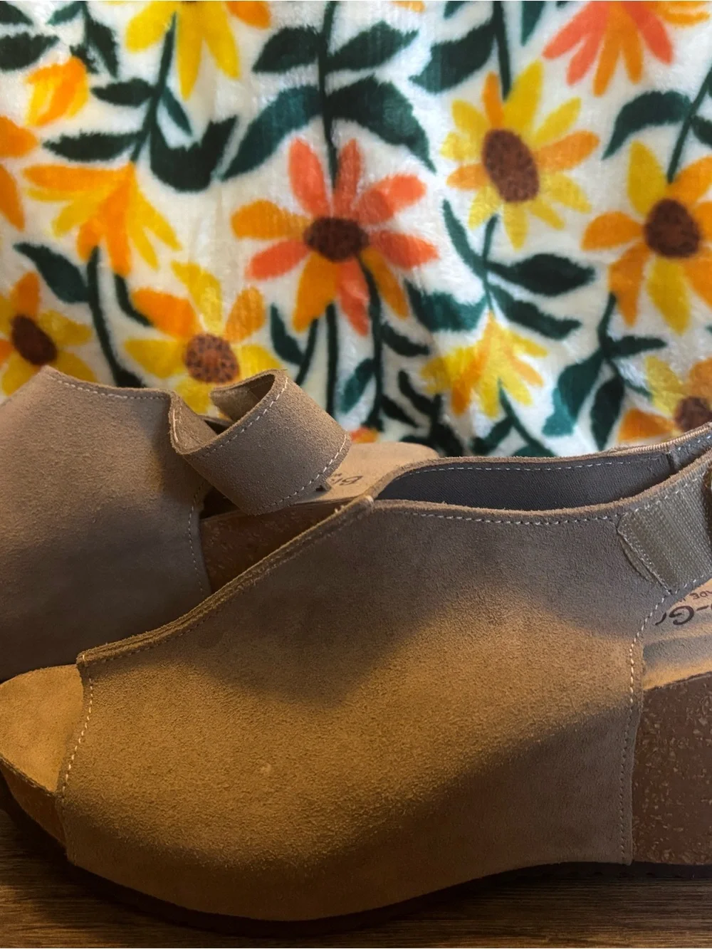 Open-Toe Suede Slingback Wedge Sandals - Taupe
